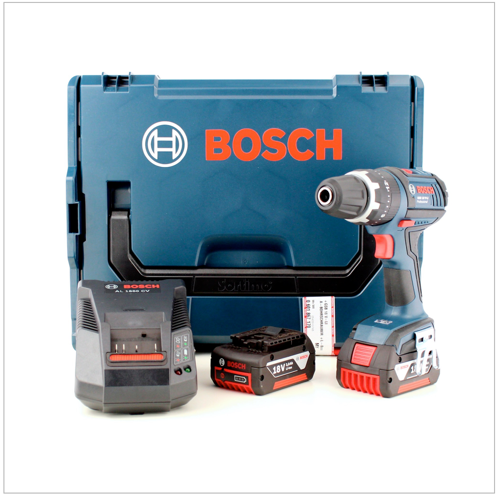 Bosch GSB 18 V-Li Professional Akku Schlagbohrschrauber mit 2 x 3 Ah Akkus + Ladegerät + L-BOXX - Toolbrothers