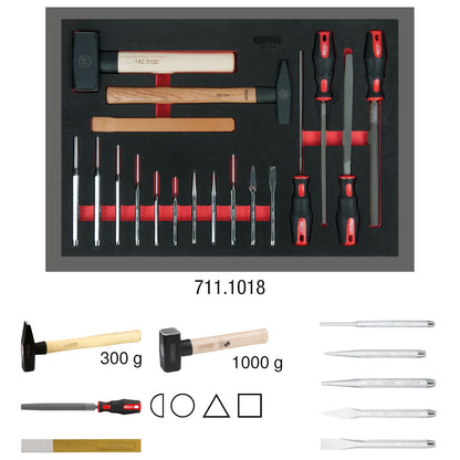 KS TOOLS Feilen-, Meißel- und Hammer-Satz, 18-tlg in 1/1 Systemeinlage ( 711.1018 )