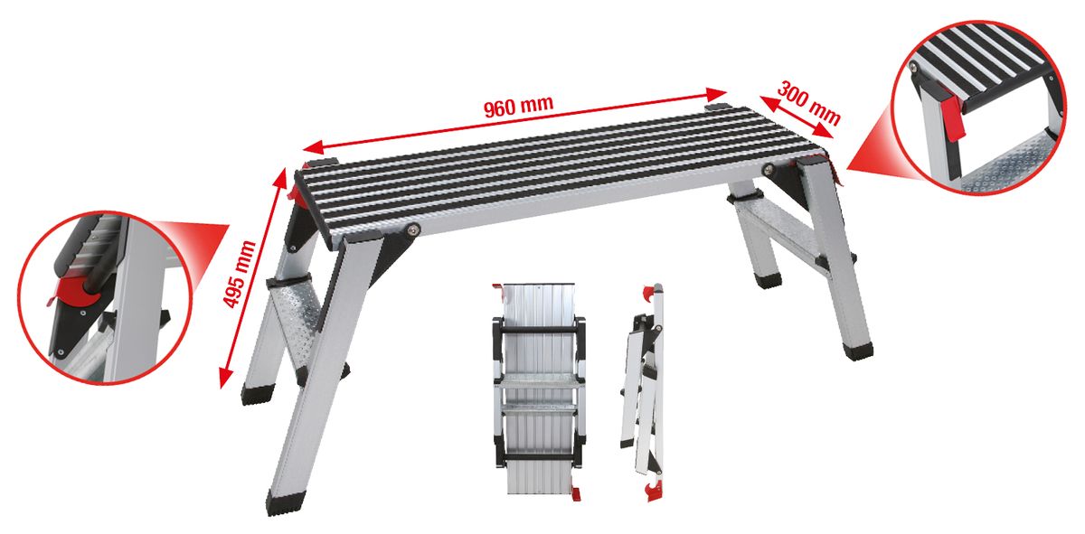 KS TOOLS Aluminium-Sicherheits-Laufbühne, L1270xB446xH495mm ( 800.0960 ) - Toolbrothers