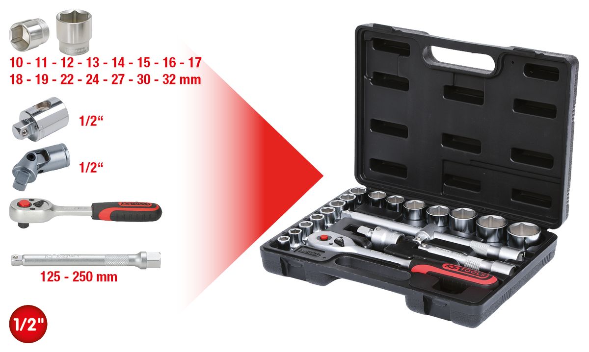 KS TOOLS 1/2" Steckschlüssel-Satz, 20-tlg ( 911.0620 ) - Toolbrothers