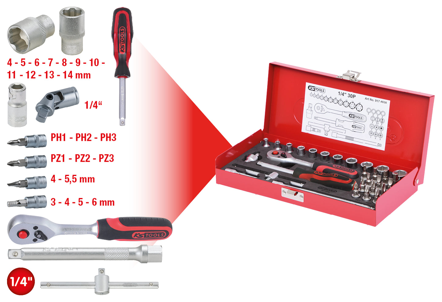 KS TOOLS 1/4" Steckschlüssel-Satz, 30-tlg ( 917.4030 )