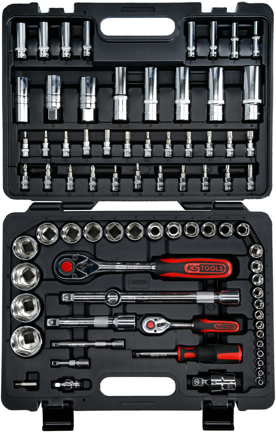 KS TOOLS Jeu de clés à douilles 1/4"+1/2" CHROMEplus, 78 pièces (918.0678)