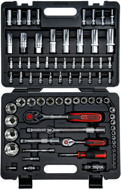 KS TOOLS Jeu de clés à douilles 1/4"+1/2" CHROMEplus, 78 pièces (918.0678)