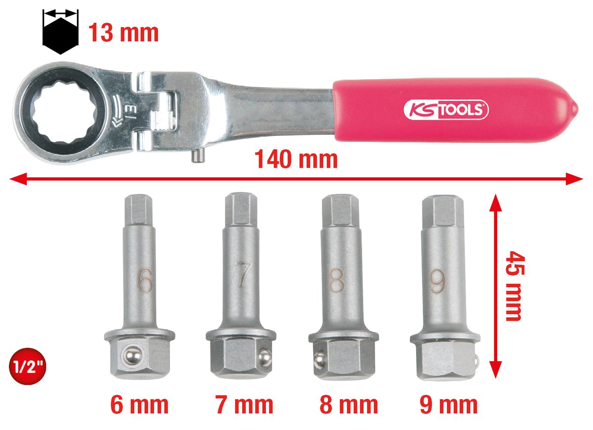 KS TOOLS 1/2" Bremssattel Spezial-Steckschlüssel- Satz, 5-tlg ( 918.3500 ) - Toolbrothers