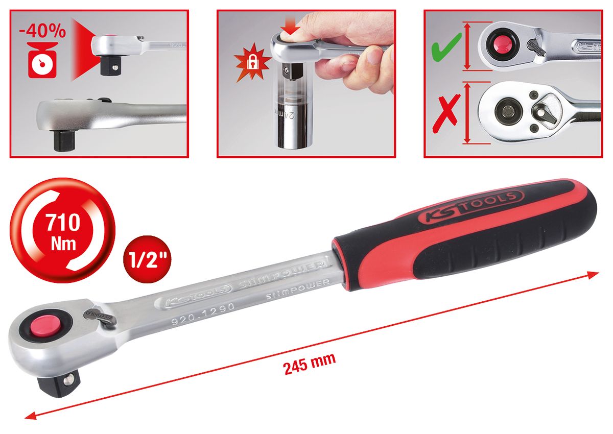 KS TOOLS 1/2" SlimPOWER Umschaltknarre,72 Zahn ( 920.1290 ) - Toolbrothers