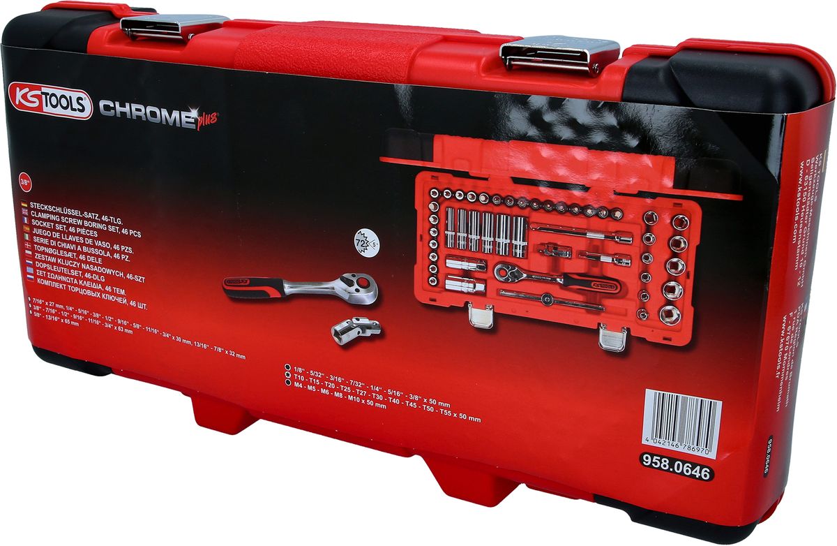 KS Tools Set Di Bussole Cromate 46 Pezzi In Acciaio Al Cromo Vanadio - Valigetta Portatile, Per Lavori Di Meccanica E Fai Da Te