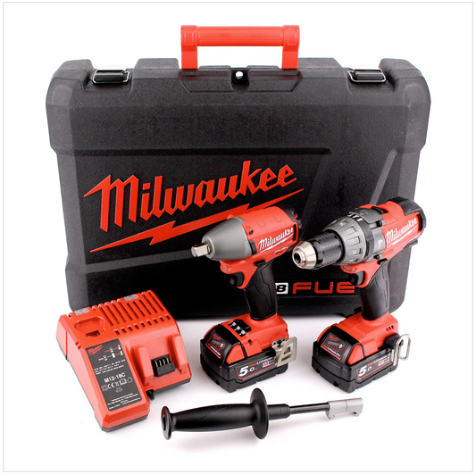 Milwaukee M18 PP2B-502C Akku Schlagbohrschrauber + Schlagschrauber Set 18 V inkl. 2x 5Ah Akku, Ladegerät, Koffer - Toolbrothers