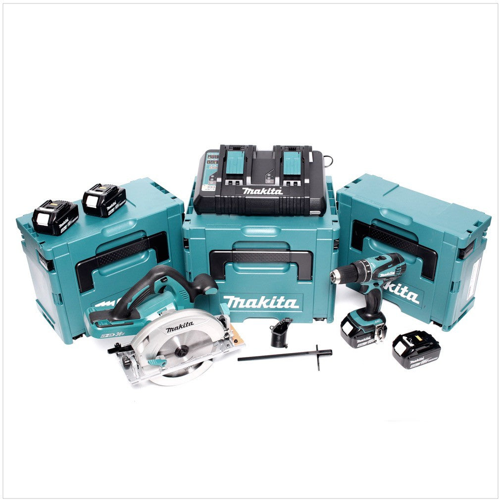 Makita DLX 2084 PMJ 18 V - Set: DHP 456 + DHS 710 + 4 x 4,0 Ah Akku + DC18RD Ladegerät in 3 x Makpac - Toolbrothers