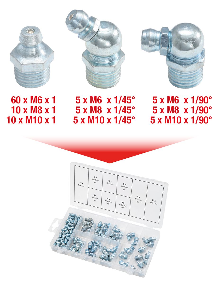 KS TOOLS Sortiment Schmiernippel, M6-8-10x1,0, 110-tlg ( 970.0030 ) - Toolbrothers