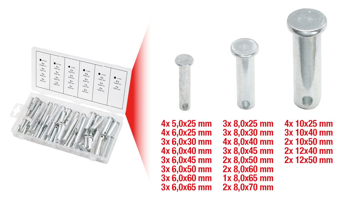 KS TOOLS Sortiment Sicherungsbolzen, Ø 5-12mm, 21 Größen, 60-tlg ( 970.0210 ) - Toolbrothers