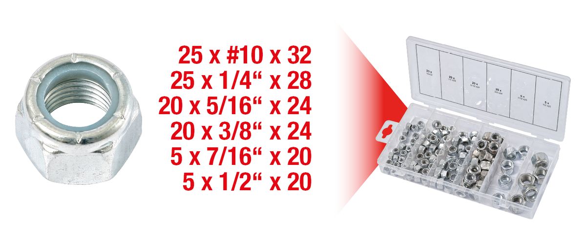 KS TOOLS Sortiment Muttern, selbstsichernd, UNF, 100-tlg ( 970.0490 ) - Toolbrothers