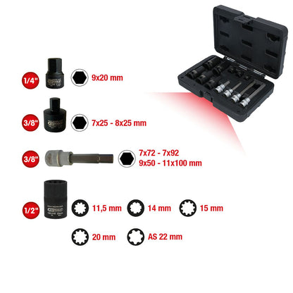 KS TOOLS Bremssattelverschraubung-Spezialstecknuss-Satz, 12-tlg ( 150.2400 ) - Toolbrothers