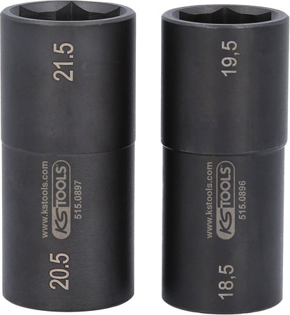 KS TOOLS 1/2" Spezial-Alu-Felgen-Kraft-Stecknuss-Satz für Ford, 18,5 / 19,5 / 20,5 / 21,5 mm, 2-tlg ( 515.0895 ) - Toolbrothers