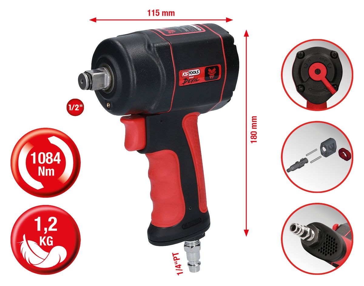 KS TOOLS 1/2" THE miniDEVIL Hochleistungs-Druckluft-Schlagschrauber, 1084Nm ( 515.1315 ) - Toolbrothers