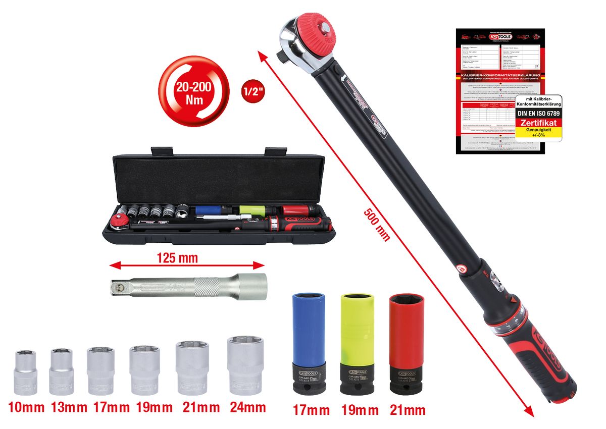 KS TOOLS 1/2"ERGOTORQUEprecision Drehmomentschlüssel-Satz, 20-200Nm, 11-tlg ( 516.2400 ) - Toolbrothers