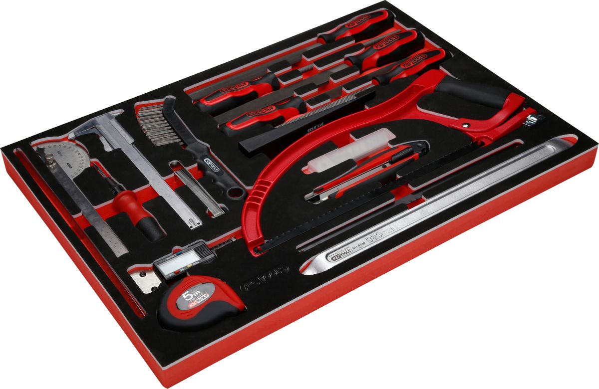 KS TOOLS Messwerkzeuge- / und Feilen-Satz in Schuamstoffeinlage, 28-tlg ( 811.0028 ) - Toolbrothers