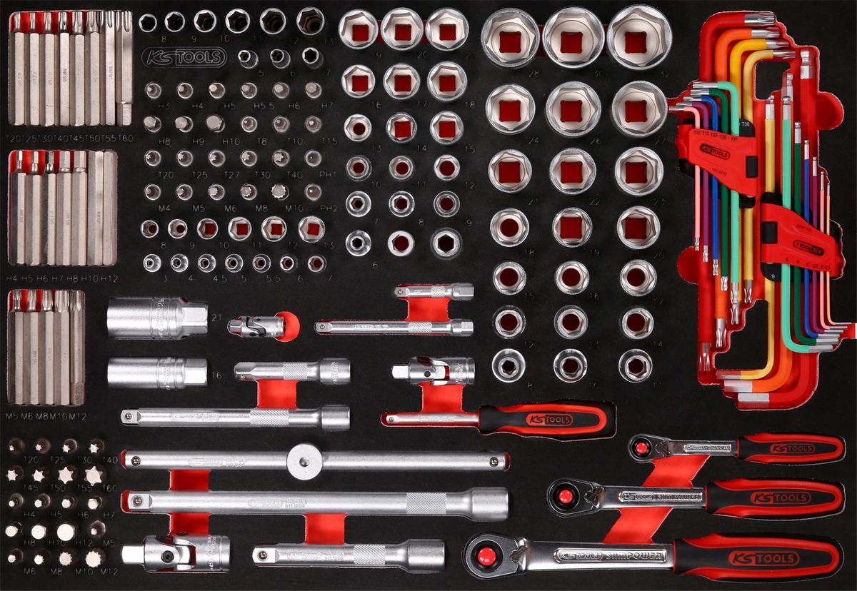 KS TOOLS 1/4'' + 3/8'' + 1/2'' Steckschlüssel-Satz in Schaumstoffeinlage, 159-tlg ( 811.0159 )