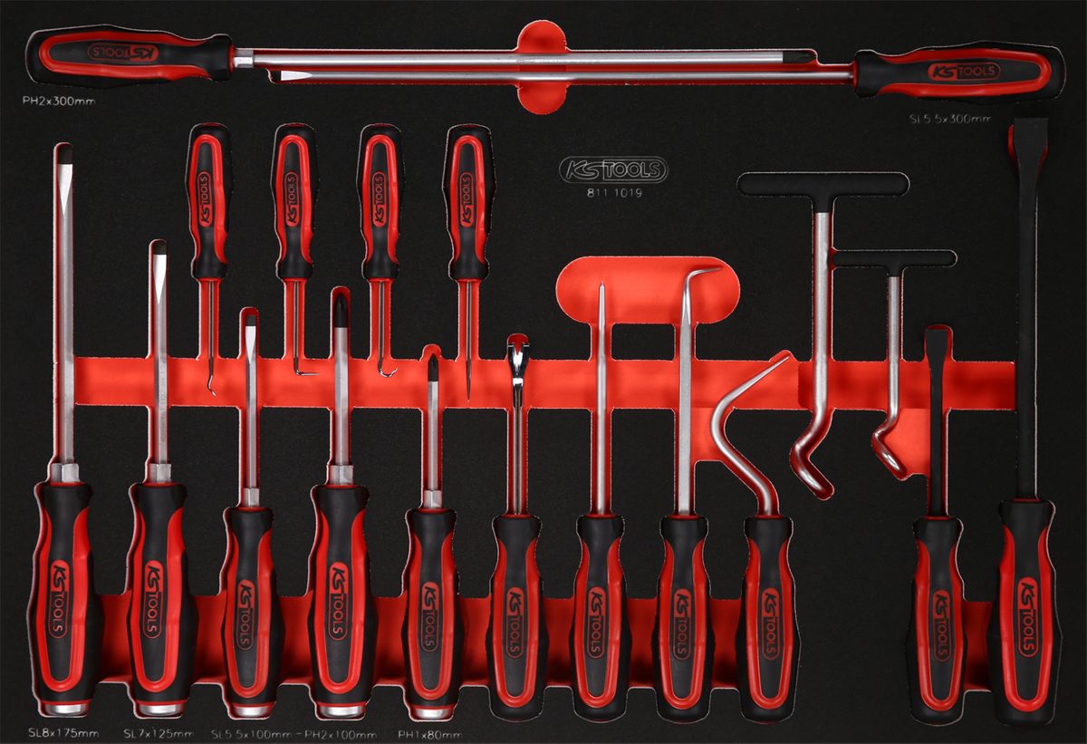 KS TOOLS Schraubendreher- / und Haken-Satz in Schaumstoffeinlage, 19-tlg ( 811.1019 )