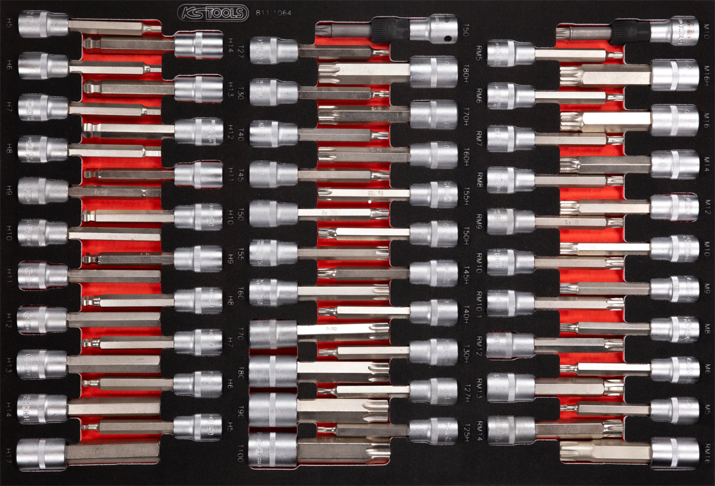 KS TOOLS 1/2'' Bit-Stecknuss-Satz in Schaumstoffeinlage, 64-tlg ( 811.1064 )