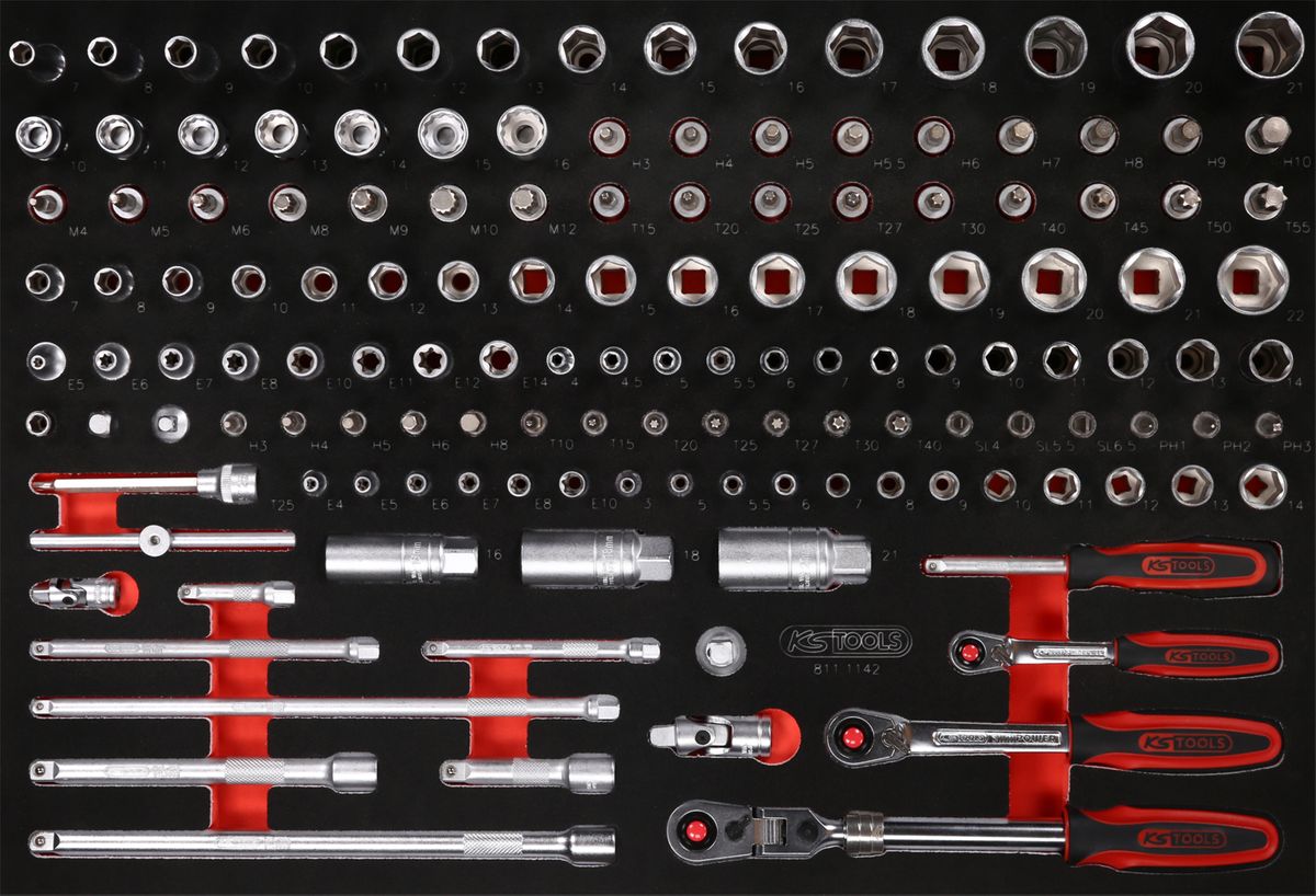 KS TOOLS 1/4'' + 3/8'' Steckschlüssel-Satz in Schaumstoffeinlage, 142-tlg ( 811.1142 ) - Toolbrothers