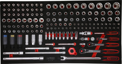 KS TOOLS 1/4'' + 3/8'' + 1/2'' Steckschlüssel-Satz in Schaumstoffeinlage, 156-tlg ( 813.0156 )