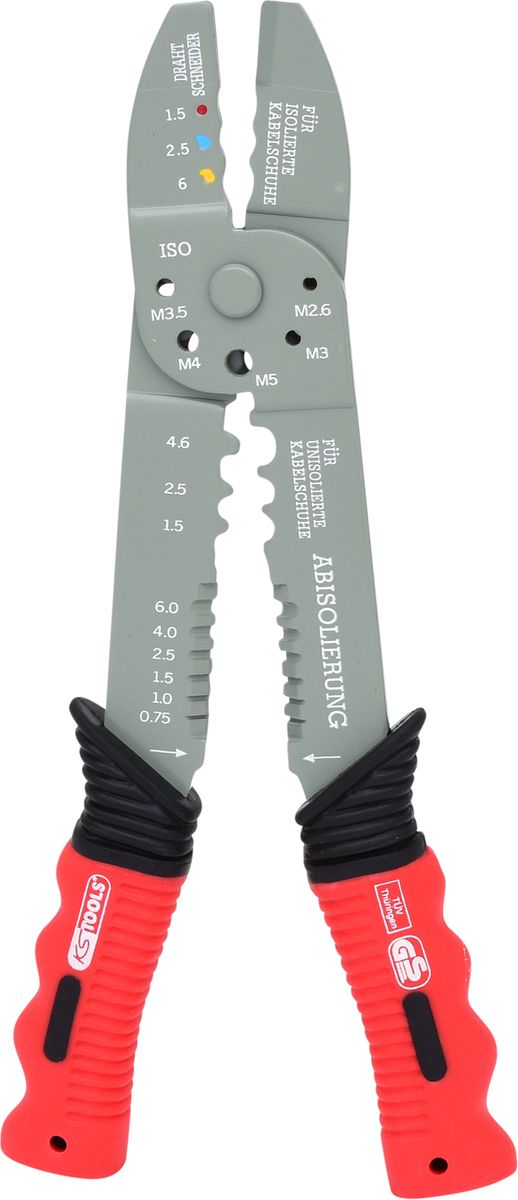 KS TOOLS Multifunktions-Crimpzange für isolierte und unisolierte Kabelschuhe, 220mm ( 115.1231 ) - Toolbrothers