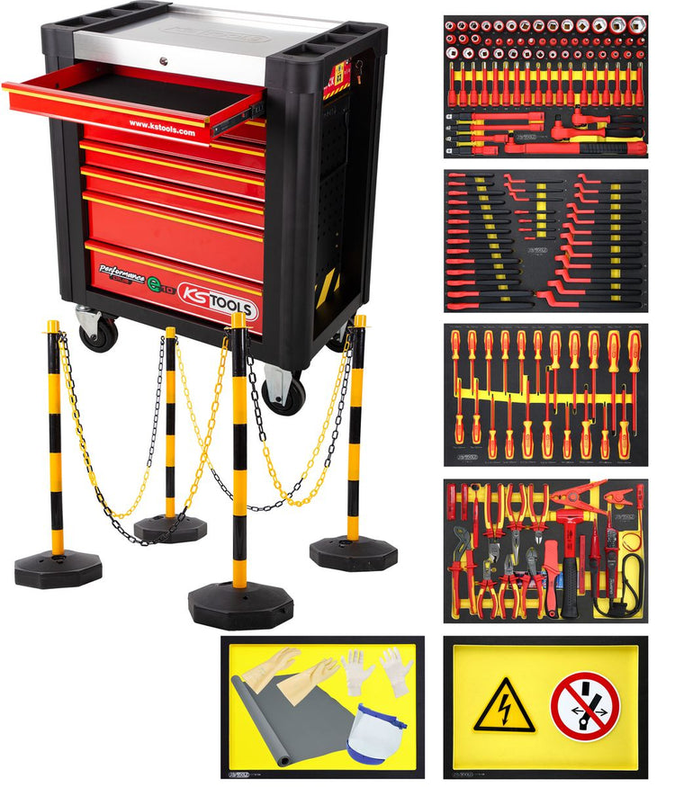 KS TOOLS PERFORMANCEplus Werkstattwagen e10 mit 164 isolierten Werkzeugen für Hybrid- und Elektrofahrzeuge ( 117.6155 ) - Toolbrothers