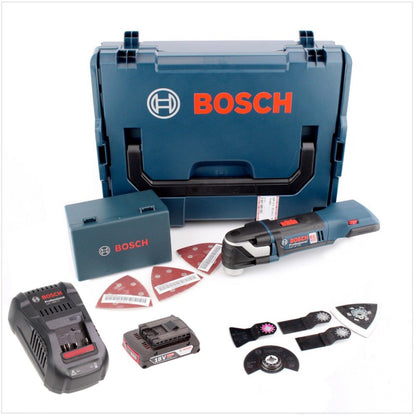 Bosch GOP 18 V-EC Professional brushless Akku Multi Cutter in L-Boxx + 1x GBA 2 Ah Akku mit GAL 1880 Ladegerät und 20 tlg. Zubehör-Set - Toolbrothers