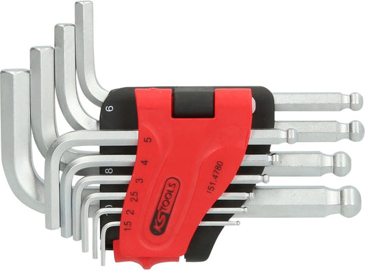 KS TOOLS Kugelkopf-Innensechskant-Winkelstiftschlüssel-Satz, 10-tlg, kurz, 1,5-10mm ( 151.4780 ) - Toolbrothers