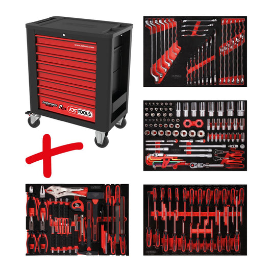 KS TOOLS Performanceplus set de dessertes d'atelier P15 avec 180 outils pour 4 tiroirs (815.4180)