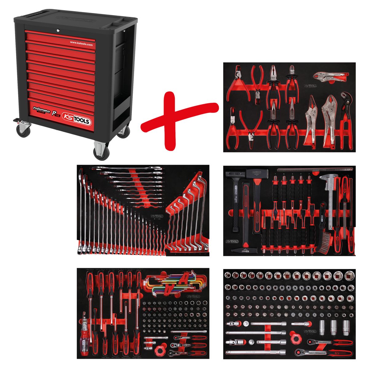 KS TOOLS Performanceplus Werkstattwagen-Satz P15 mit 279 Werkzeugen für 5 Schubladen ( 815.5279 )