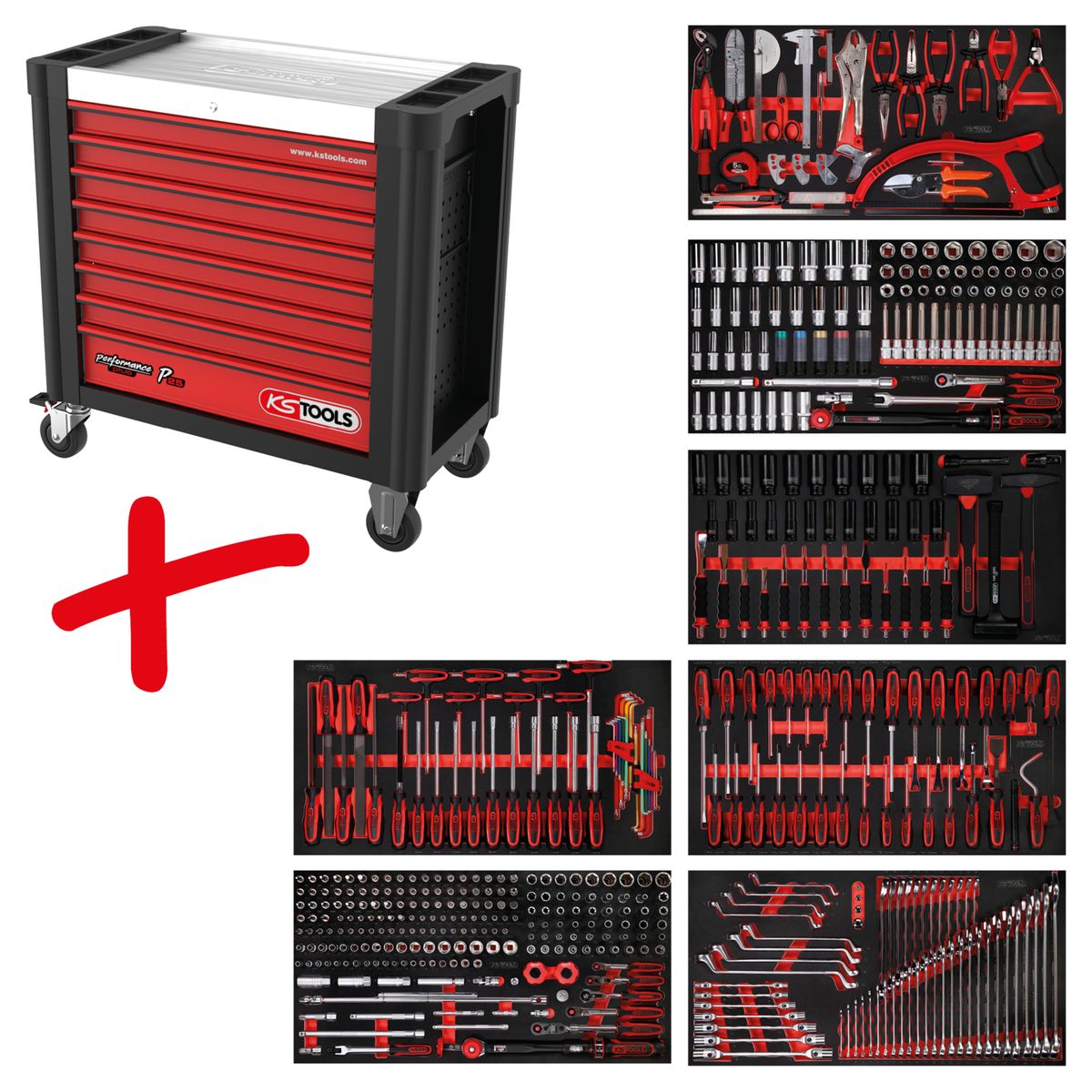 KS TOOLS Performanceplus set de dessertes d'atelier P25 avec 510 outils pour 7 tiroirs (825.7510)