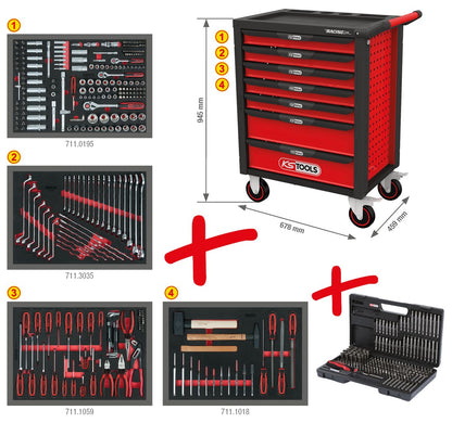 KS TOOLS RACINGline SCHWARZ/ROT Werkstattwagen mit 7 Schubladen und 515 Premium-Werkzeugen ( 826.7515 )