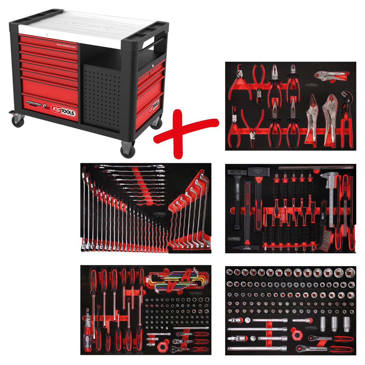 KS TOOLS Performanceplus set de dessertes d'atelier P35 avec 279 outils pour 5 tiroirs (835.5279)