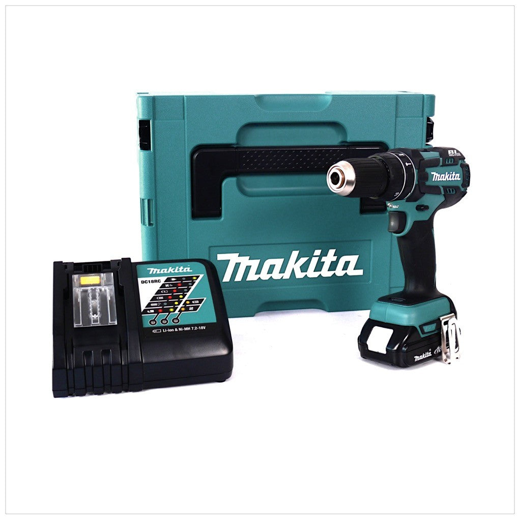 Makita DHP 480 RA1J Akku Schlagbohrschrauber 18 V 54 Nm + 1x Akku 2,0 Ah + Ladegerät + Makpac - Toolbrothers