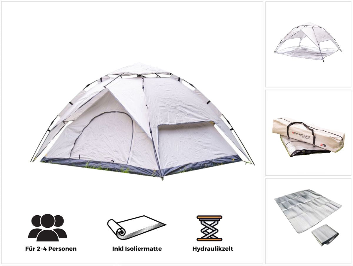 Toolbrothers Tente de camping extérieure pour 2 à 4 personnes Tente dôme hydraulique Tente pop-up étanche, tête hydrostatique 2000 mm + tapis isolant