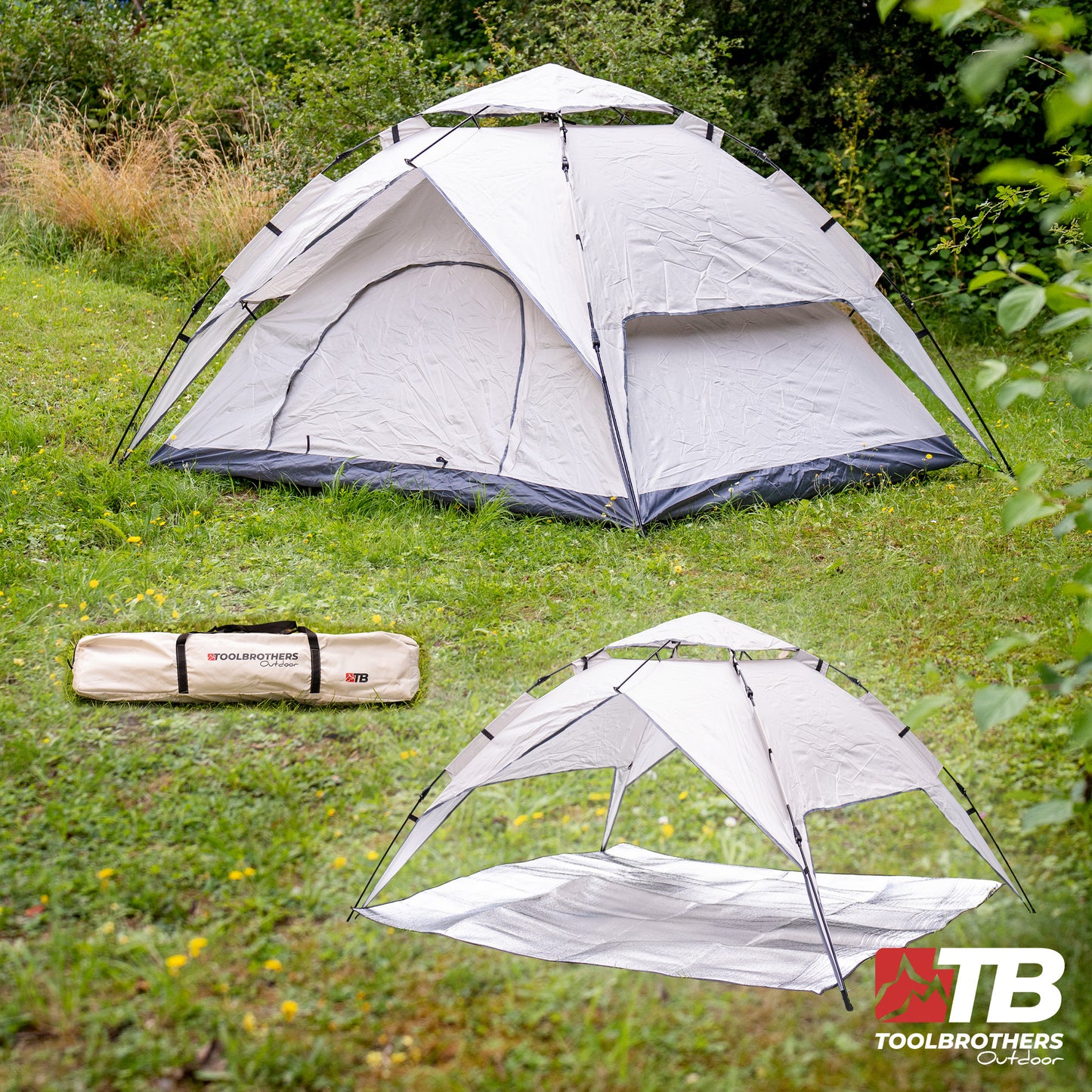 Toolbrothers  Outdoor  Camping Zelt für 2-4 Personen Kuppelzelt Hydraulikzelt Pop-Up zelt  Wasserdicht, 2000 mm Wassersäule + Isoliermatte