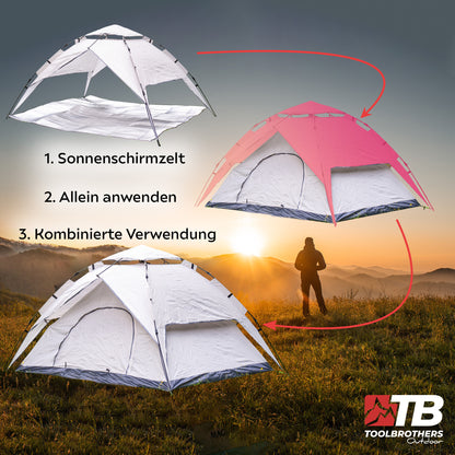 Toolbrothers  Outdoor  Camping Zelt für 2-4 Personen Kuppelzelt Hydraulikzelt Pop-Up zelt  Wasserdicht, 2000 mm Wassersäule + Isoliermatte