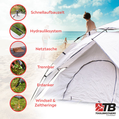 Toolbrothers  Outdoor  Camping Zelt für 2-4 Personen Kuppelzelt Hydraulikzelt Pop-Up zelt  Wasserdicht, 2000 mm Wassersäule + Isoliermatte