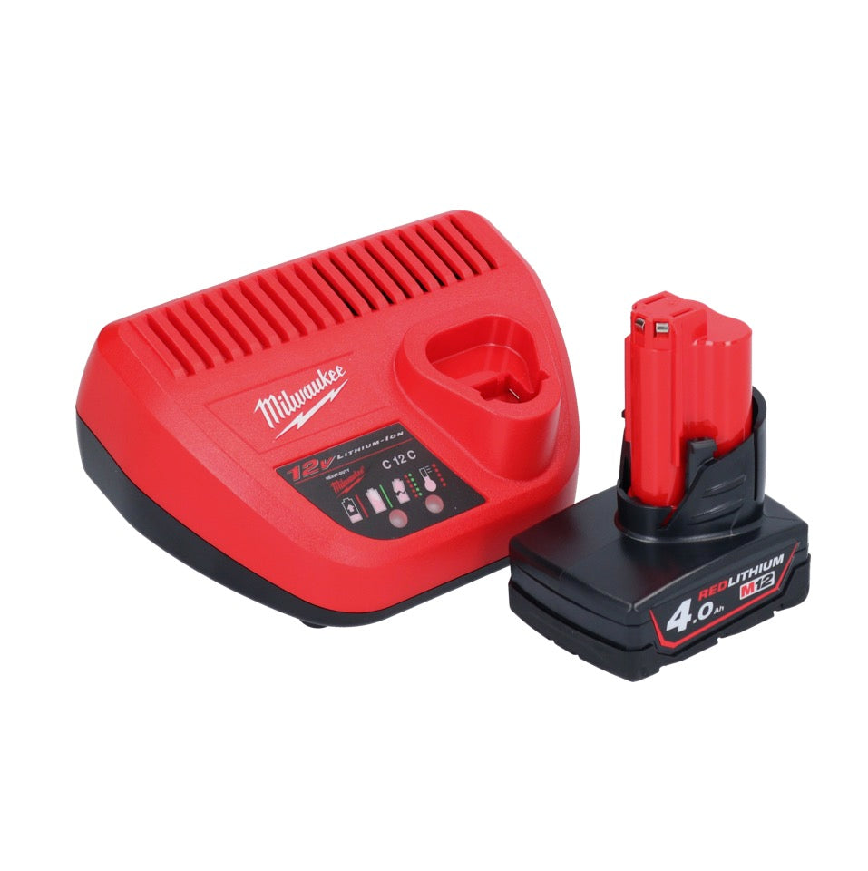 Clé à chocs angulaire sur batterie Milwaukee M12 FRAIWF38-401 12 V 3/4" 270 Nm sans balai + 1x batterie 4,0 Ah + chargeur