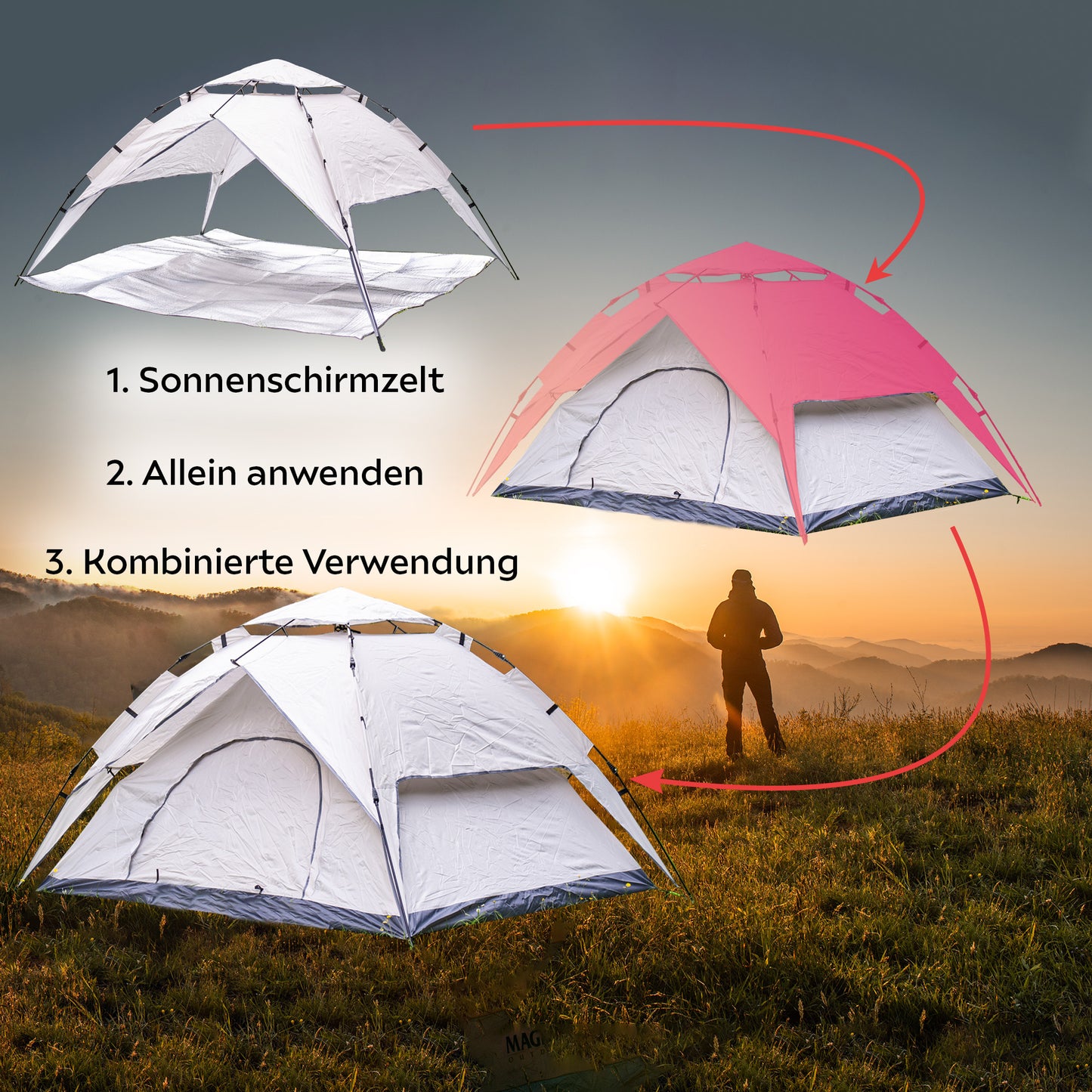 Toolbrothers Outdoor Camping-Set Zelt für 2-4 Personen Hydraulikzelt mit Isoliermatte & Campingausrüstung 14 tlg