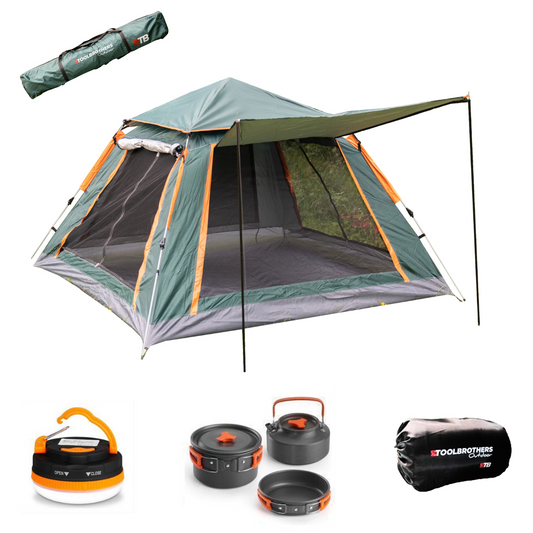 Toolbrothers Outdoort ensemble de camping tente pour 2-4 personnes tente hydraulique tente pop-up + équipement de camping 12 pièces