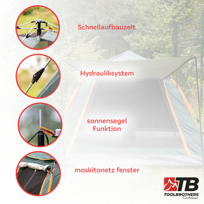 Toolbrothers Outdoort Camping-Set Zelt für 2-4 Personen Hydraulikzelt  Pop-Up zelt + Campingausrüstung 12 tlg