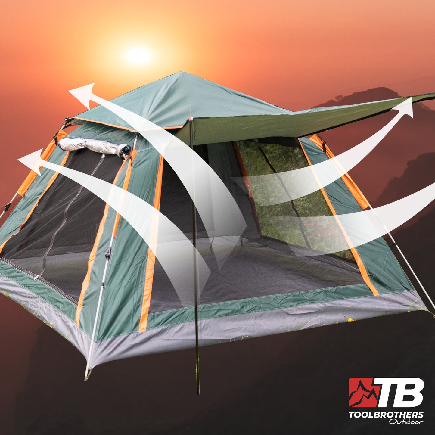 Toolbrothers Outdoort Camping-Set Zelt für 2-4 Personen Hydraulikzelt  Pop-Up zelt + Campingausrüstung 12 tlg