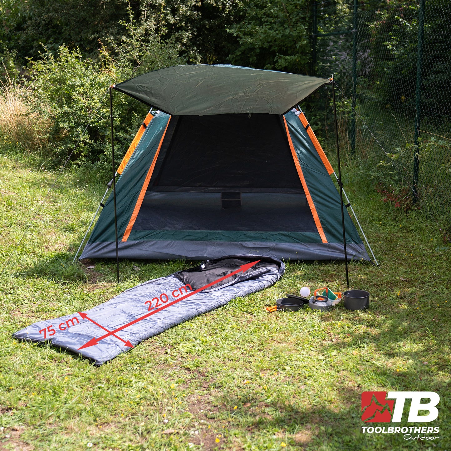 Toolbrothers Outdoort Camping-Set Zelt für 2-4 Personen Hydraulikzelt  Pop-Up zelt + Campingausrüstung 12 tlg