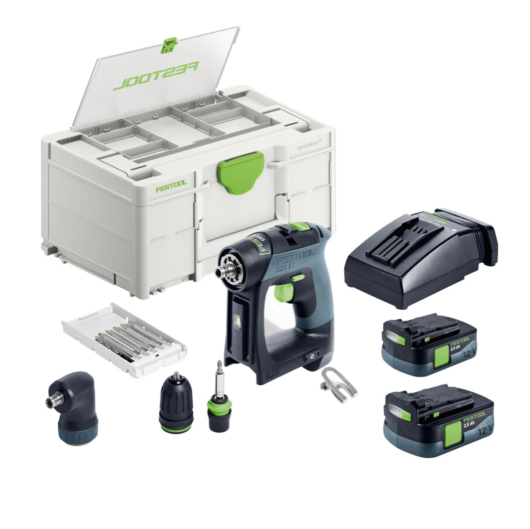 Festool CXS 12 2,5 set perceuse-visseuse sans fil 12 V 30 Nm sans balais (576865) + 2x batteries 2,5 Ah + chargeur + jeu d'embouts + systainer