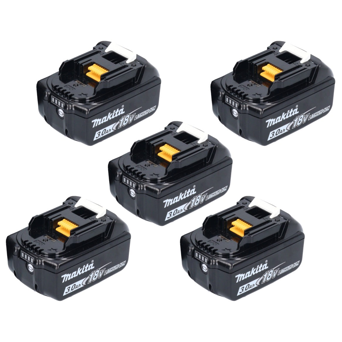 Jeu de batteries Makita 5x BL 1830 B 18 V 3,0 Ah / 3000 mAh Li-Ion (5x 197599-5) avec affichage LED - original, pas une réplique