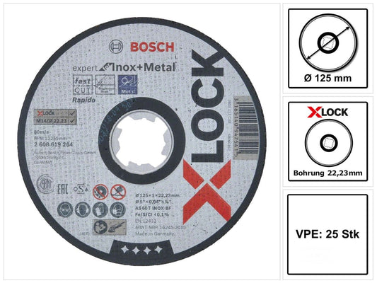 Bosch Expert pour disque à tronçonner Inox &amp; Métal X-LOCK 125 x 22,23 mm 25 pièces (25x 2608619264)