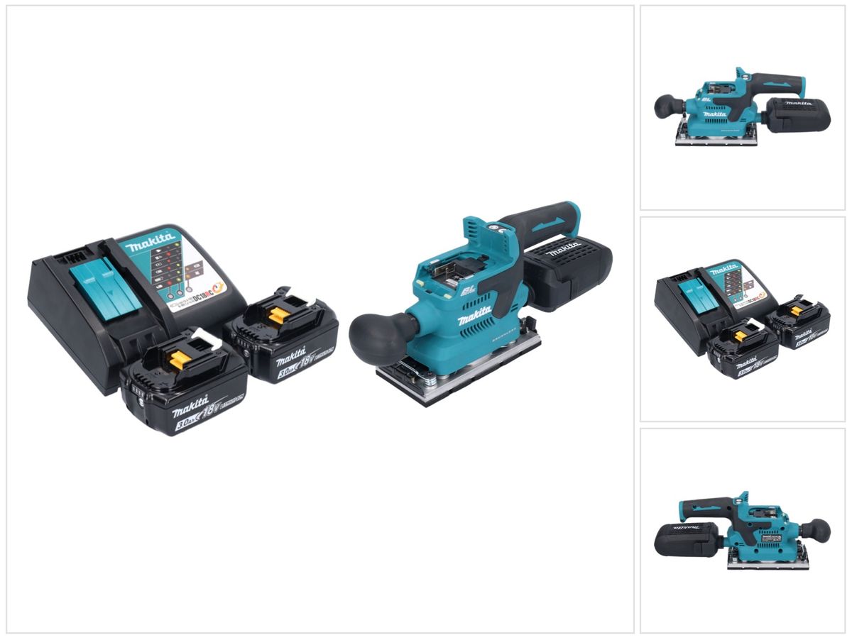 Makita DBO 382 RF Akku Schwingschleifer 18 V 93 x 185 mm Brushless + 2x Akku 3,0 Ah + Ladegerät