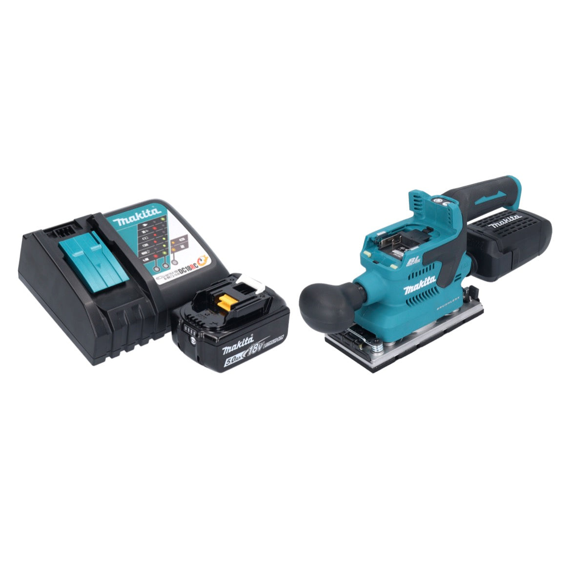 Makita DBO 382 RT1 Akku Schwingschleifer 18 V 93 x 185 mm Brushless + 1x Akku 5,0 Ah + Ladegerät